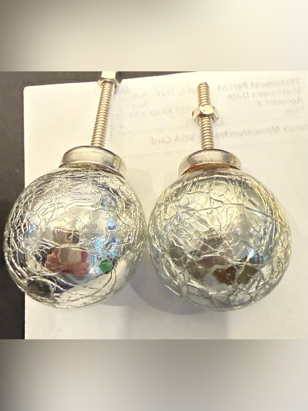Silver Crackle Glass Decorative Drawer Knobs - 2 only